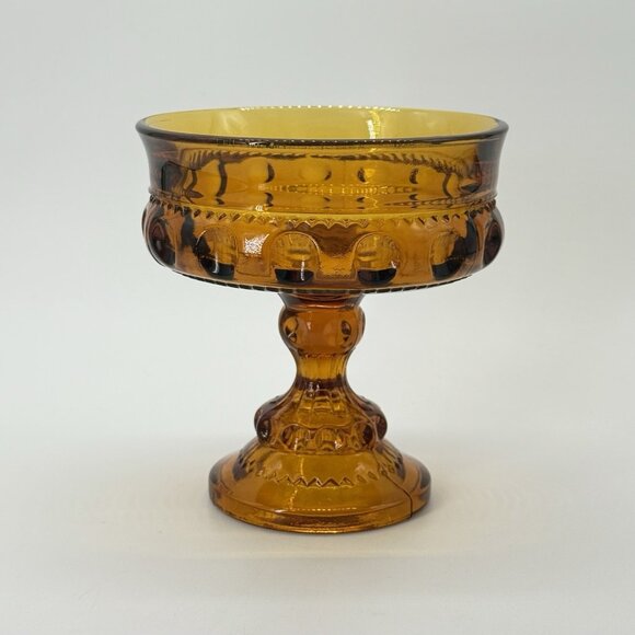 Vintage Amber Indiana Glass Thumbprint Carnival Crown Compote Candy Dish - Picture 2 of 10